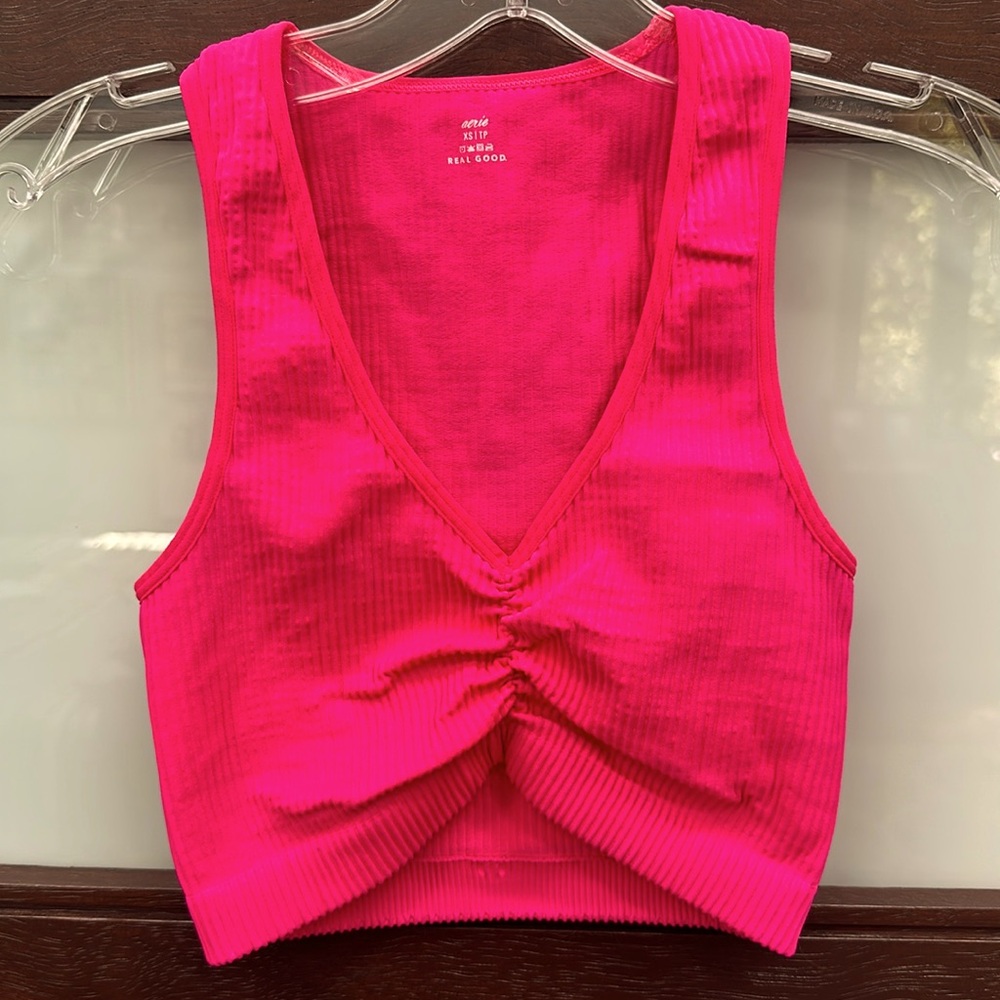 Aerie XS ribbed crop top, neon pink